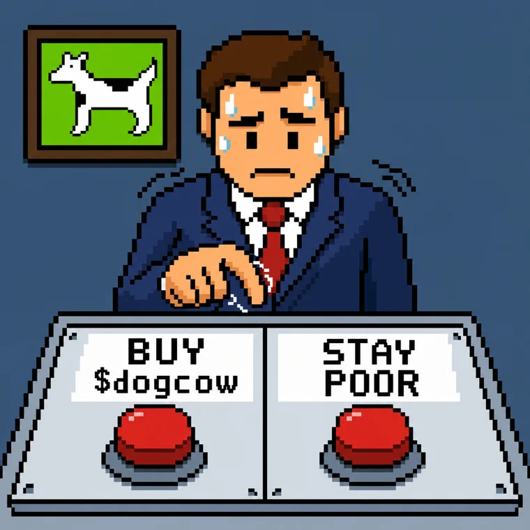 Two buttons meme: buy $dogcow or stay poor