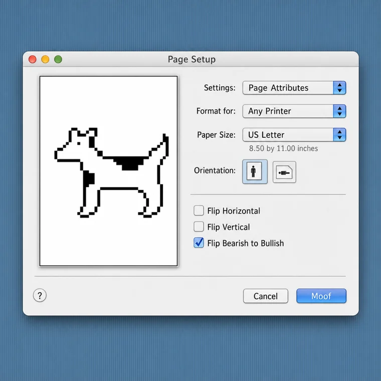 Page Setup dialog with Flip Bearish to Bullish checked
